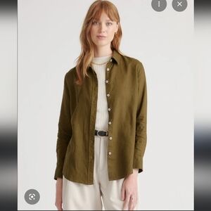 NWT Quince 100% European Linen Long Sleeve Shirt Martini Olive Small